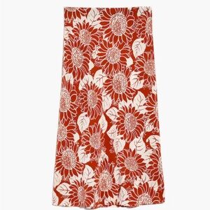 Madewell Orange and Ivory Flower sunflower Silk Skirt size 4